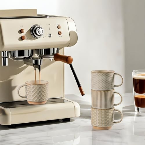 15 OZ Stackable Coffee Mugs Set of 4 (Pale Khaki / 15 Ounces)
