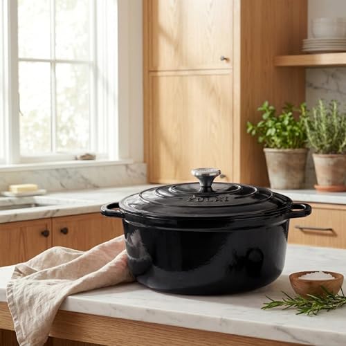 7.7 Quart Enameled Cast Iron Dutch Oven Pot with Lid (Black / 7.7 Quart)