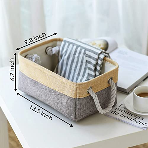 Decorative Basket Rectangular Fabric Storage Bin Organizer Basket with Handles for Clothes Storage (Gold&Grey / Medium -13.8Lx9.8Wx6.7H)