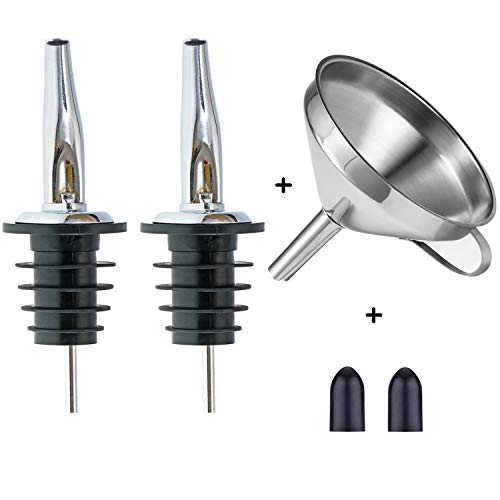 Olive Oil Pour Spout Stainless Steel Bottle Spout for Pours Liquor Vinegar Syrup or Oils with Stainless Steel Funnels (2pc + funnels)