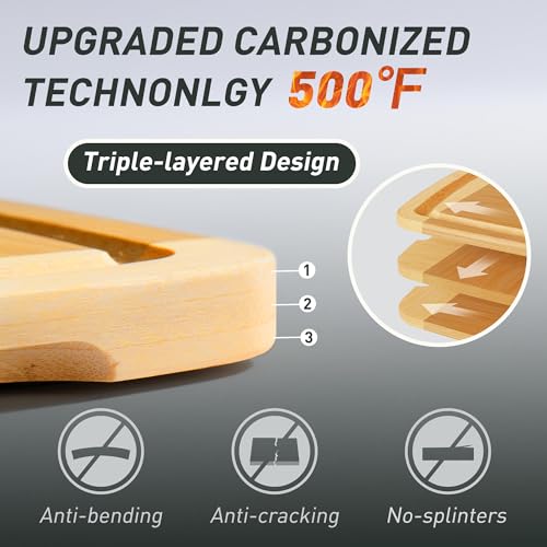 Bamboo Cutting Board Set Non Slip Feet with Holder Over Sink Tablas Para Picar Cocina Tabua Madeira Corte Carne Bambu Alimentos Cortar Madera Juego Regalos Cumpleaños Navidad Mujer Mama Abuela Papa (3 Pack with Holder / Two-Tone Bamboo)