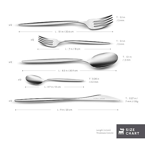 Lizbon - 18/10 Stainless Steel Silverware Set for 12, 60 Piece Heavy Duty Flatware Set, Dishwasher Safe Modern Cutlery incl. Kitchen Forks, Spoons, Knives Eating Utensils Sets - Platin (Lizbon 60-Piece / 60-Piece)