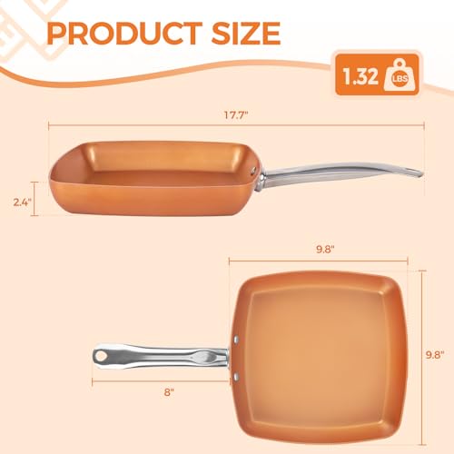 Non Stick Copper Square Frying Pan (9.5 Inch)