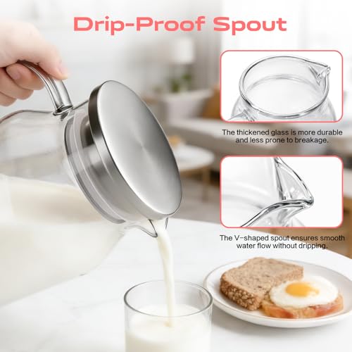 Glass Pitcher with Lid and Handle (118.3 Ounces)