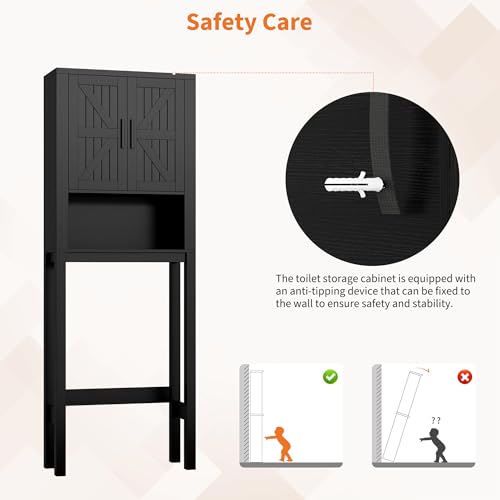 23.6 Inches Wide Toilet Rack with Over The Toilet Storage Cabinet (Black 23.6"w)