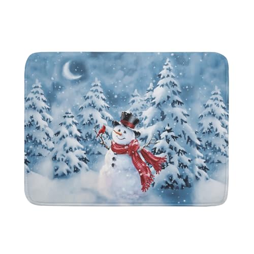 Blue Snowman Dish Drying Mat Winter Pine Tree Drainer Rack Mats 18x24 Inch Absorbent Fast Dry Dish Pad Protector Kitchen Counter Accessories (Winter Blue Snowman / 18" x 24")