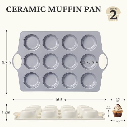 Ceramic Muffin Pan (Cream / 12 Cup Muffin Pan (2 pack))