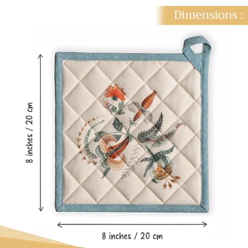 Pot Holders 100% Cotton Potholders (060 - Dalida / 8" x 8" (Pot Holder Pack of 2))