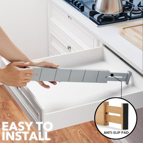 Bamboo Drawer Dividers with Inserts and Labels (2.35''H, 17''-22''L, 10 Dividers / GRAY)