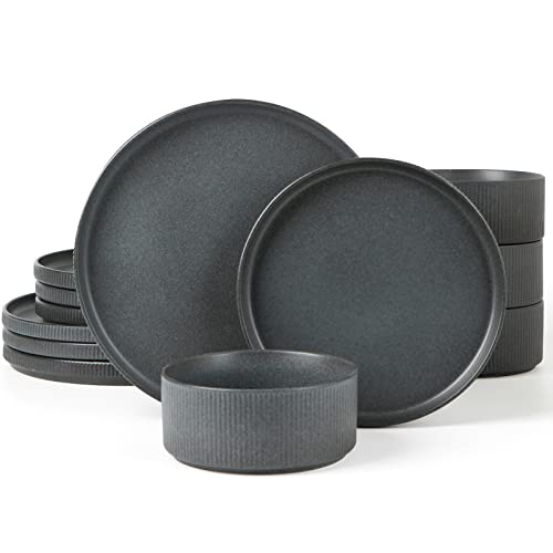 Star Stoneware Dinnerware Set (Matte Dark Charcoal)