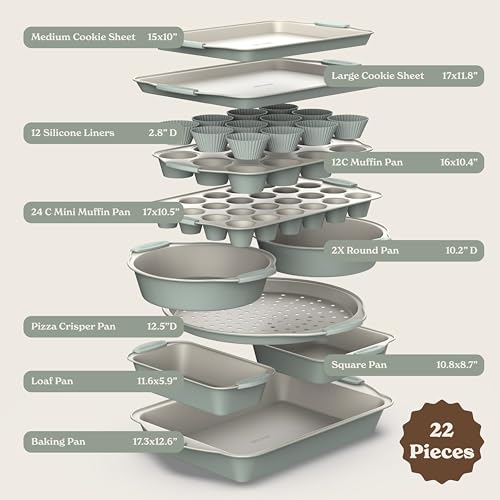 Nonstick Stackable Bakeware Set (Sage - 22 Pcs)