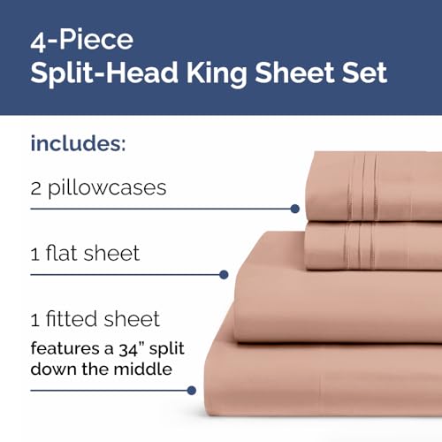 Flex Top Split Head King 4 Piece Sheet Set (34 - Mauve / Split Head/Flex Top)