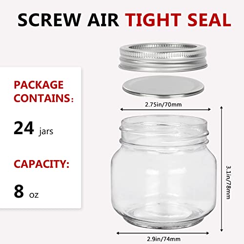 24 Pack 8 oz Glass Mason Jars (8oz,24 Pack)