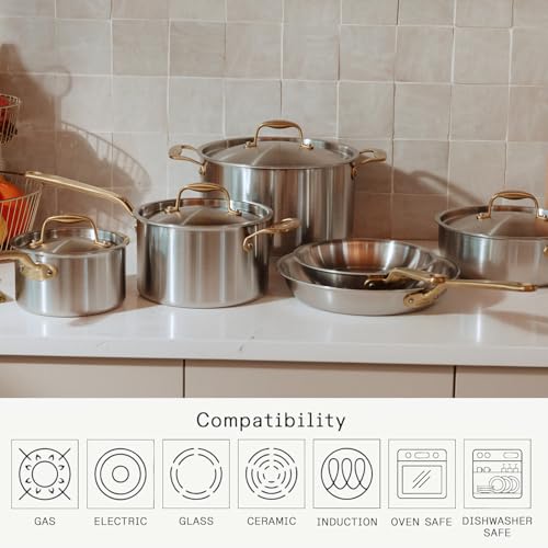 Cookware 10 Piece Stainless Steel Pot and Pan Set (Brass)
