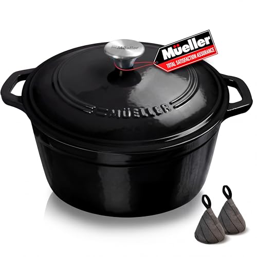 MUELLER HOME 6 Quart Enameled Cast Iron Pot Dutch Oven (6 Quart -Round / Black)