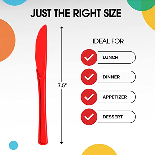 Red Plastic Knives 200 Pieces Red Knives Disposable Utensils Heavy Duty Plastic Cutlery Set Disposable Cutlery Sets Flatware Sets Silverware Set Party Supplies & Party Tableware (Red / Knives)