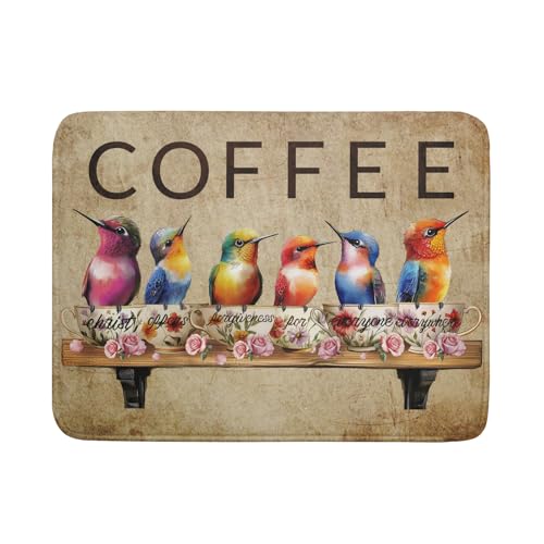Retro Birds Dish Drying Mat Cups Coffee Mat for Counter Home Coffee Bar Decor Large (Bird Cups 511 / 24" x 18")