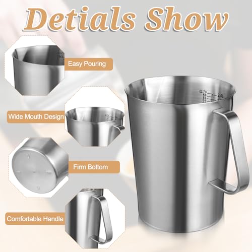 3 Pieces Stainless Steel Measuring Cups Metal Pitcher with Oz and ML marking Measuring Cup with Handle and Pour Lip