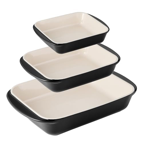 Mae 3 Pc Ceramic Porcelain Baking Pans Set (Black)