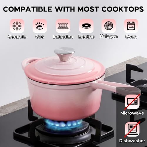 Cast Iron Sauce Pan Pot (Pink / 2 Quarts)