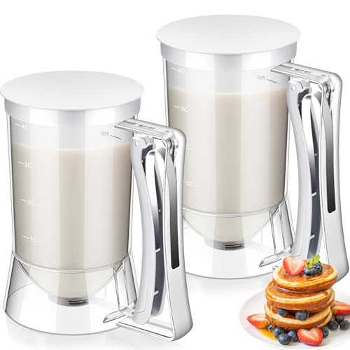2 Pcs Handheld Batter Dispenser Squeeze Handle 4 Cups (White)