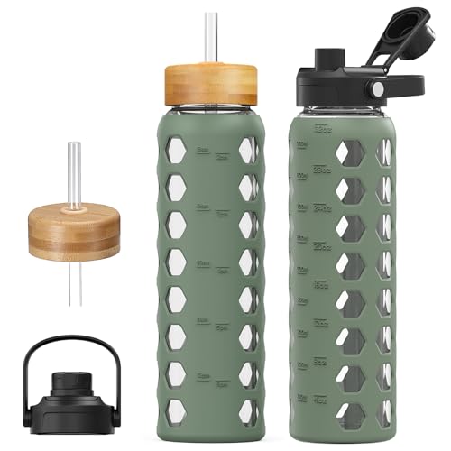 Glass Water Bottle (Olive / 32 Ounces)