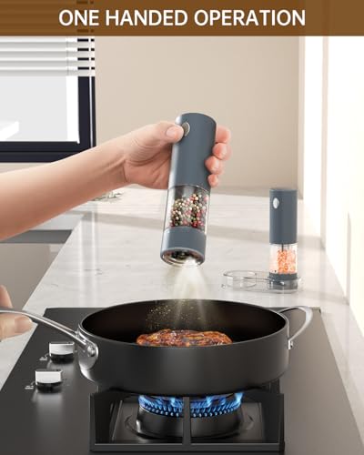 Electric Salt and Pepper Grinder Set Rechargeable Salt and Pepper Mills with Storage Base (Blue)