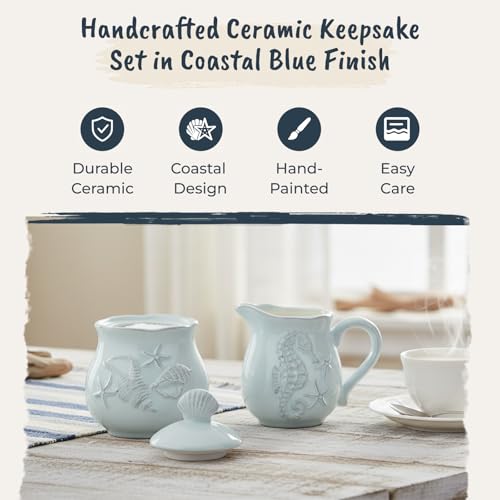 Blue Sky Ceramics Sky Ceramic Laguna Coastal Sugar and Creamer Set Blue