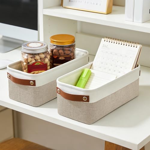 Small Fabric Storage Baskets (Beige / Off-White / Narrow-15"x6"x5")
