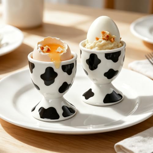 Ceramic Egg Cups (Cow Print)