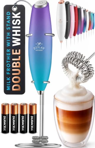 Powerful Milk Frother Wand With Duracell Batteries (Spectral Sea / Double Whisk + Batteries)