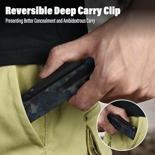 Penguin V2 Folding Pocket Knife (Blue Shredded CF Overlay/Black)