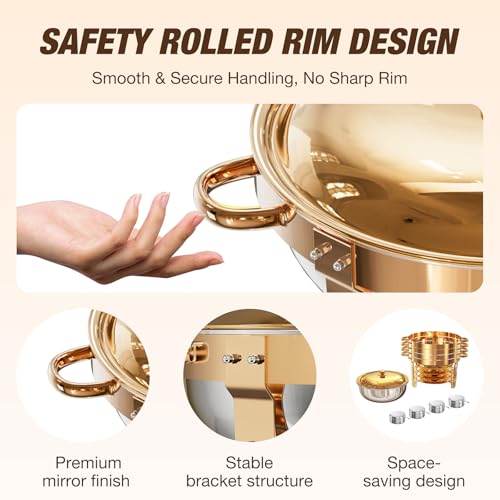Round Chafing Dishes for Buffet 4 Pack (Rose Gold)
