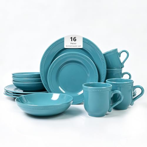 HomeVSS 16 PC Pearl Dots Stoneware Dinnerware Set