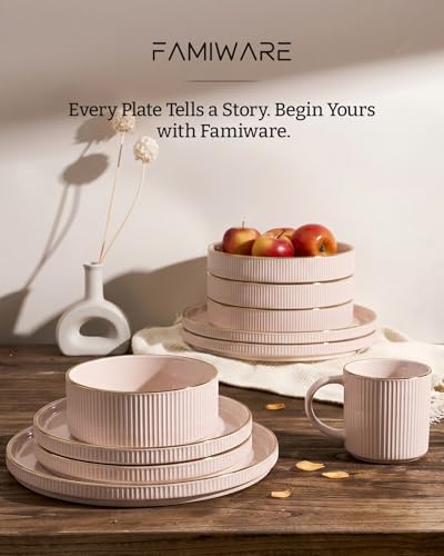 Stoneware Dishes Dinnerware Sets for 6 (Light Pink / Service for 6)
