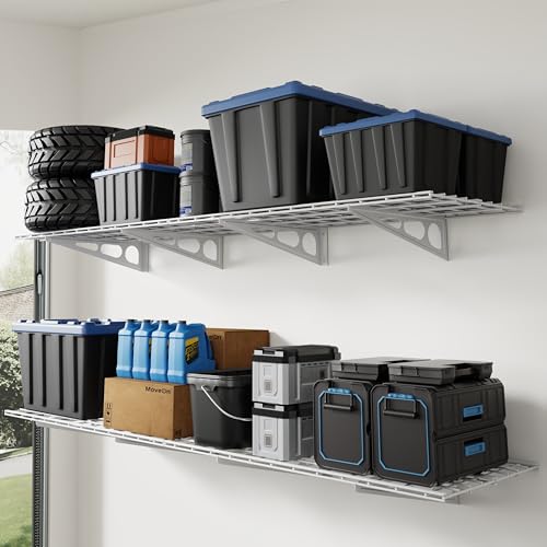 4 Pack 2x4ft Wall Shelf Garage Storage Rack Wall Mounted (White / 4 pack-2x4 ft)