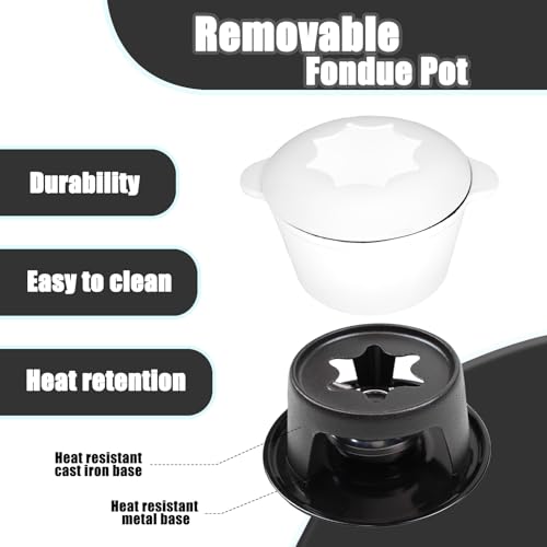 Cast Iron Fondue Pot Set White Enameled 1.6 Qt for Cheese (White)