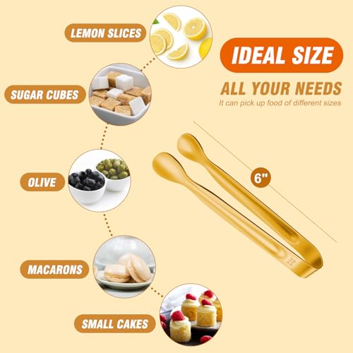 12 PCS Small Serving Tongs (6 inch / Gold 6Pcs)