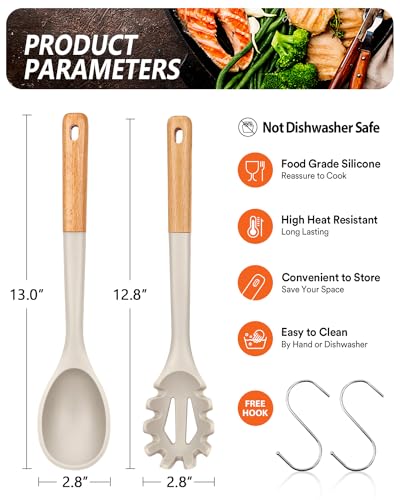 Silicone Pasta Fork and Cooking Spoon Set