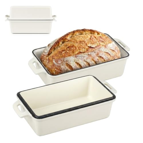 2 in 1 Enameled Cast Iron Bread Pan with Lid (9"×5" White)