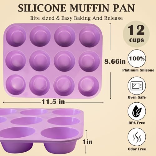 12 Cups Silicone Mini Muffin Pan Set (Set of 2--12 Cups (Orange+Purple))