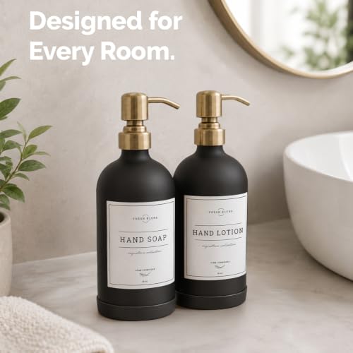 Black Glass Soap Dispenser (Matte Black Bottle / Brushed Brass Pump)
