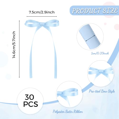 30 Pack Bow Cake Toppers Light Blue Ribbons Bows for Cake (Blue)