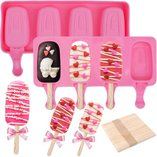 2 Set Silicone Popsicle Molds with 100 Sticks (2 Set / Pink)