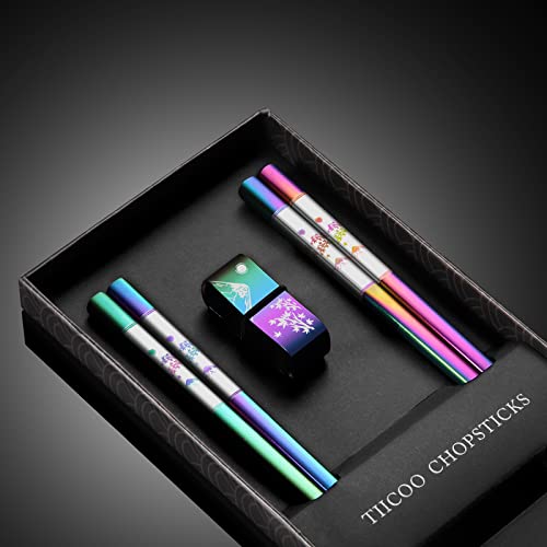 Metal Chopsticks Reusable 2 Pairs Titanium Plated 18 (Rainbow)