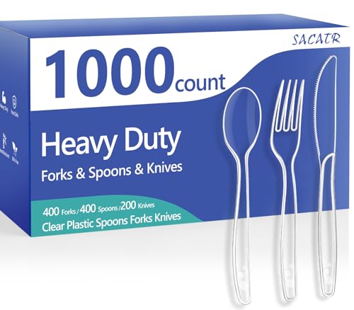 1000 Count Clear Plastic Silverware Heavy Duty (Clear)