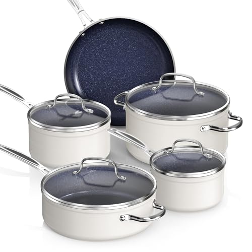 Healthy Duralon Blue Ceramic Nonstick Coated 9pc Cookware Set (9 PC / Vanilla Cream)