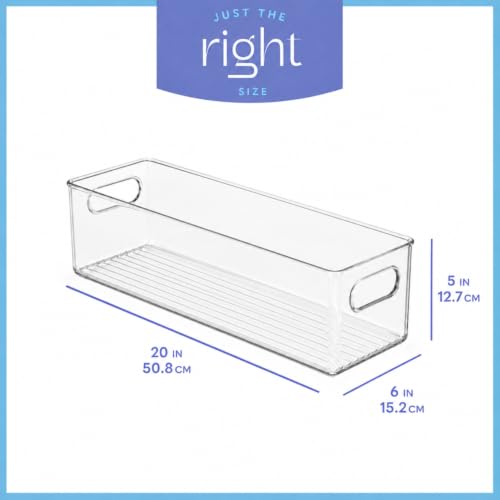 Plastic Food Storage 2 Pack Clear Container Bin with Handles for Organizing Kitchen (20x6x5)