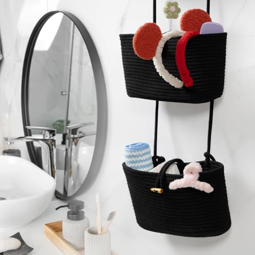 Over the Door Hanging Baskets with Button Strap (Black / 3 tier+Button)