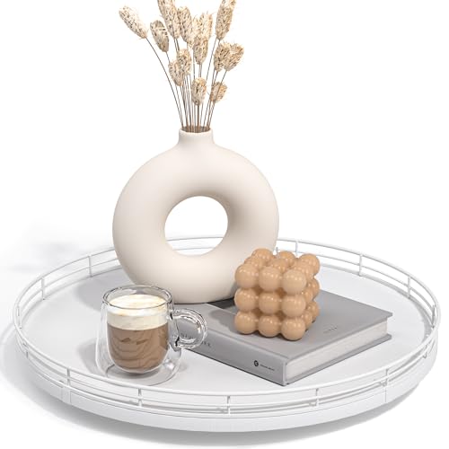13 Inch Oak Decorative Tray for Coffee Table and Vanity (White / 13)
